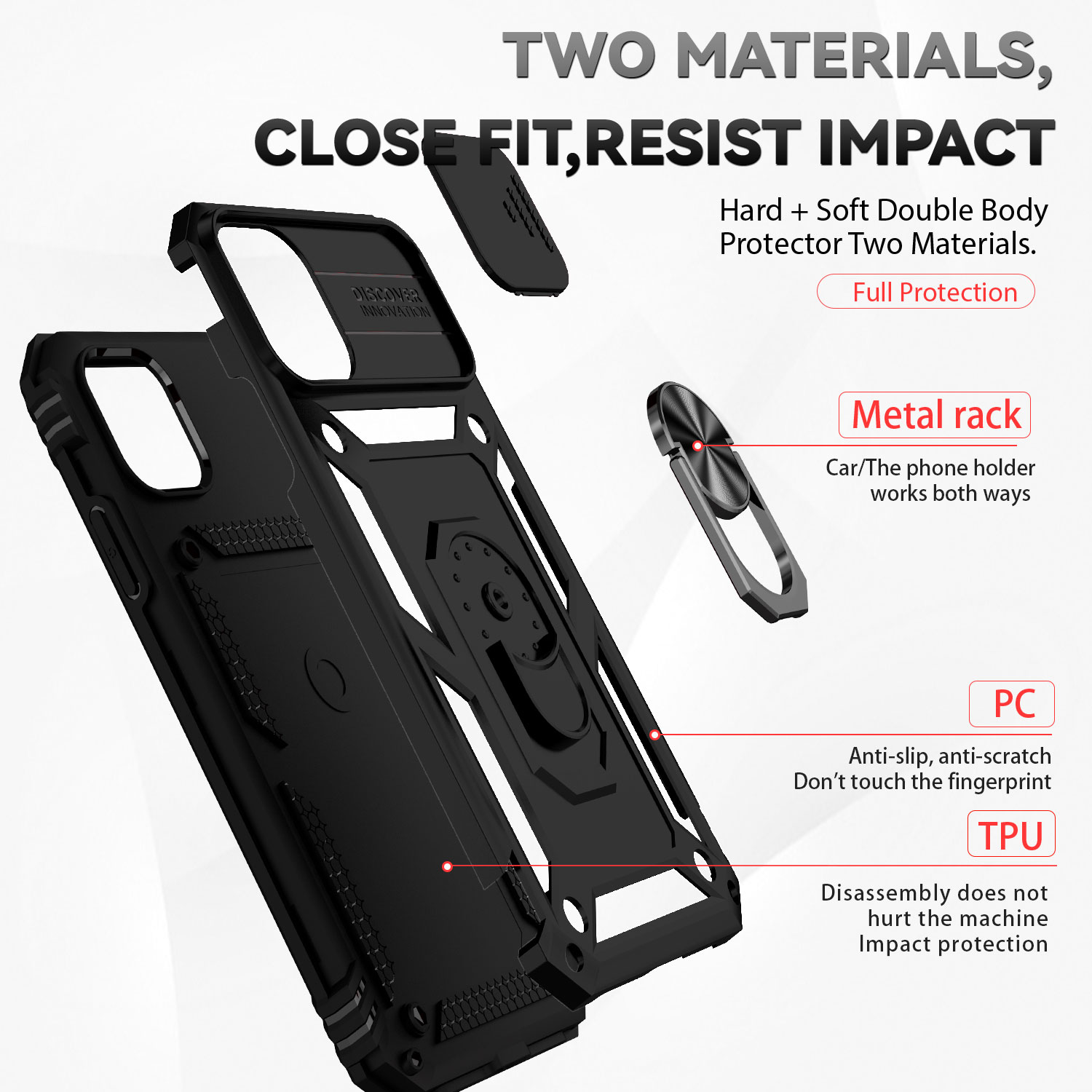For iPhone 11 Pro Case with Slide Camera Cover, 360° Ring Holder Metal Kickstand, work for Phone Holder Car Mount, Drop Peep Protection. 
