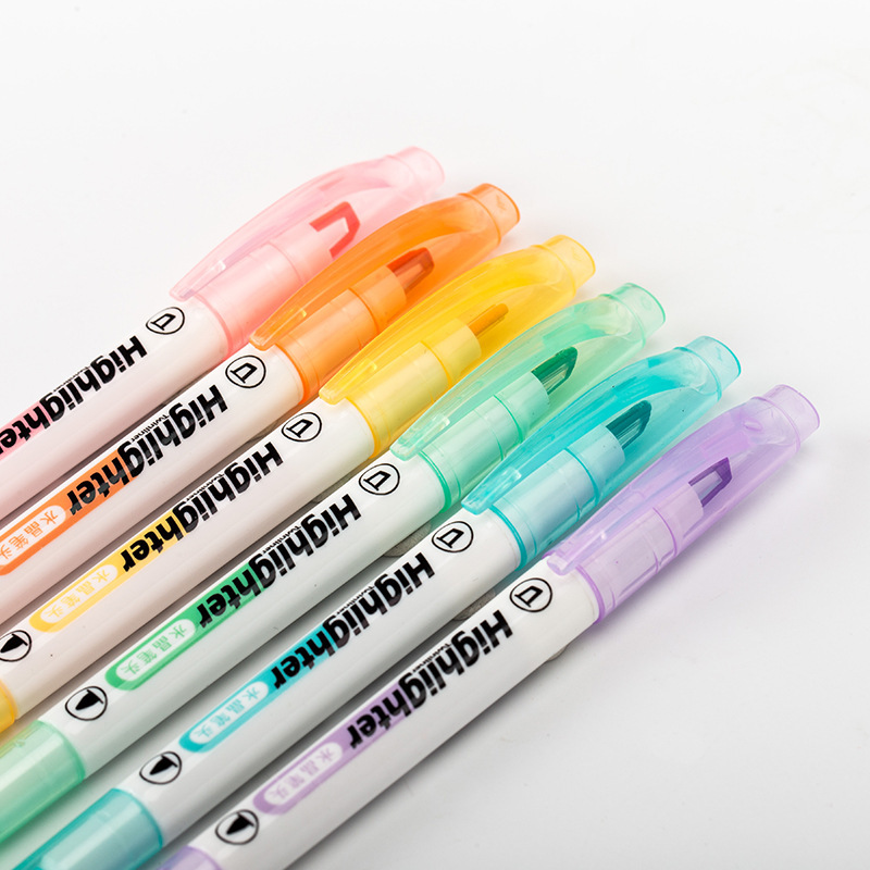 Window highlighter, crystal pen nib, student focus marker, macaron, clear head, 6 color double ended highlighter. 