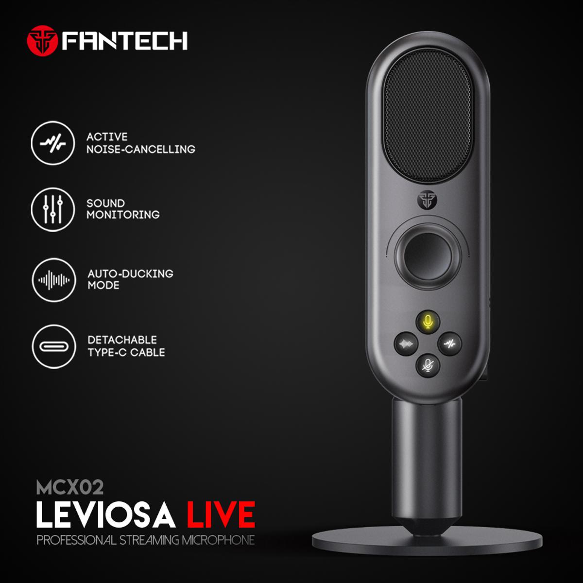 FANTECH LEVIOSA MCX02 Live Streaming USB Microphone For Gaming Streaming With Pop Filter Shock Mount & Gain Control. 