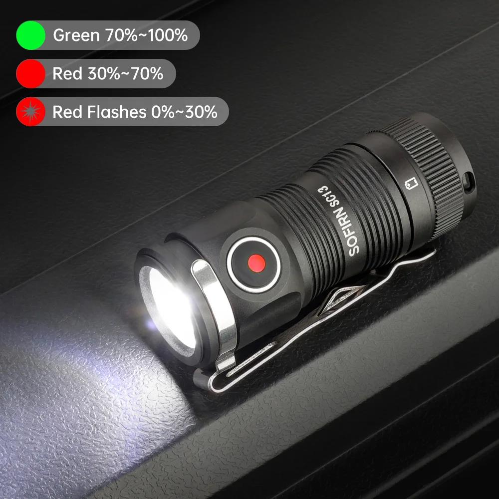 Sofirn-SC13 SST40 LED 1300lm Mini Tactical 18350 Flashlight 6000K Keychain Emergency Torch. 