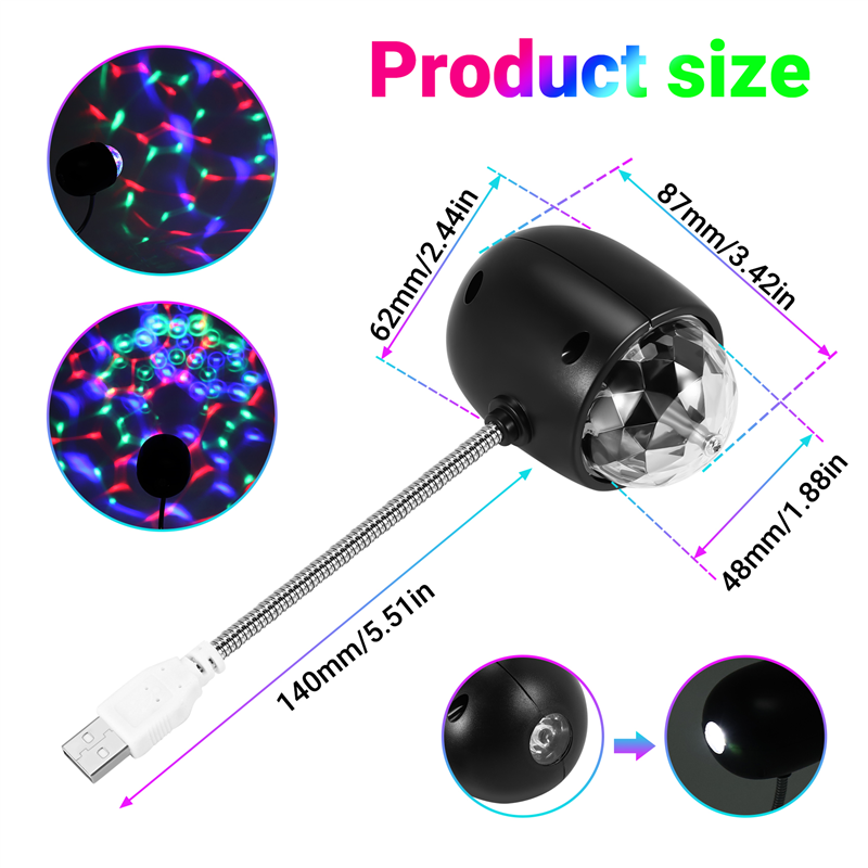 Rotating RGB LED Stage Lighting with 3W Book Light,USB Powered(Black). 
