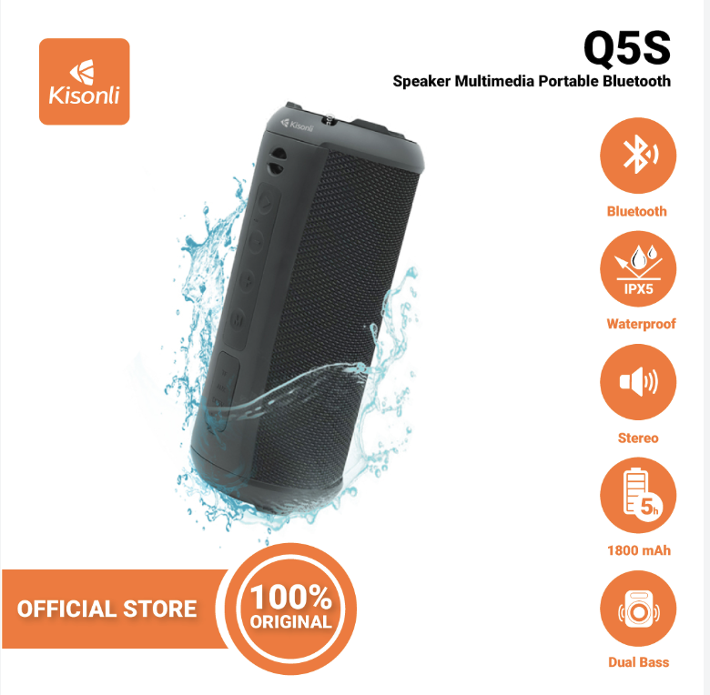KISONLI Q5S Waterproof Bluetooth Speaker Portable Dual Bass Support FM Radio, TF, AUX