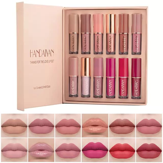 Handaiyan 12 Color Matte Liquid Lipstick Set Long-Lasting Smudge Proof. 