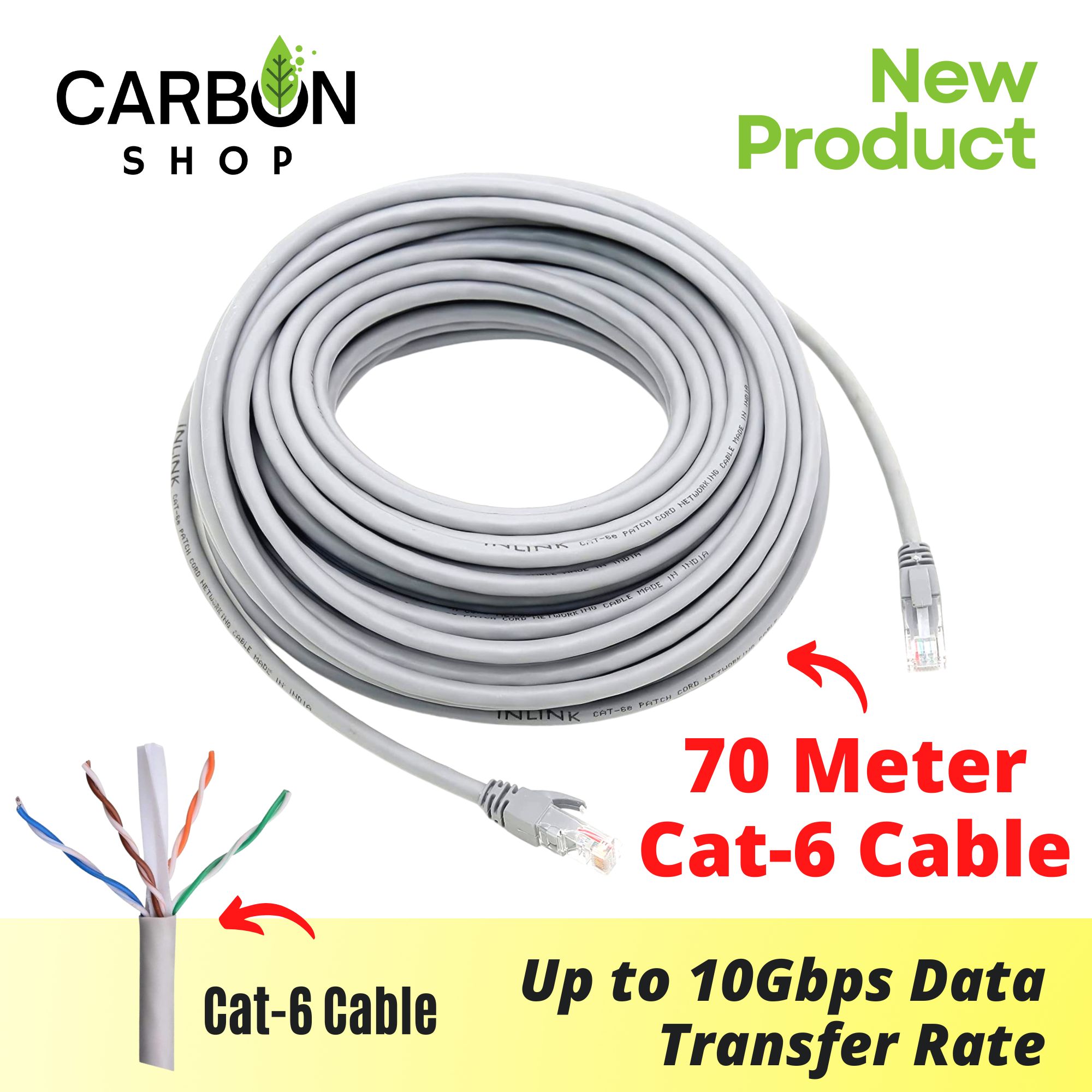 70 Meter Cat 6 Gigabit Ethernet Cable Network Patch Cord Cable LAN Adapter Internet Copper Twisted Wire LAN Cable Plug Connector for Laptop Mac PC WIFI CC Camera Smart TV Box Android