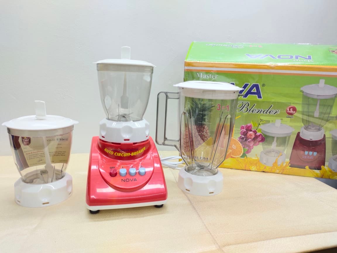Nova Big Jar Blender 3 IN 1 With 1 Year Motor Guarante. 350 Watt Nova Electric Blender Plus Mixer Grinder 3 in 1. Heavy Duty Juicer Blenders 1.5 Litter. CD:P300.. 