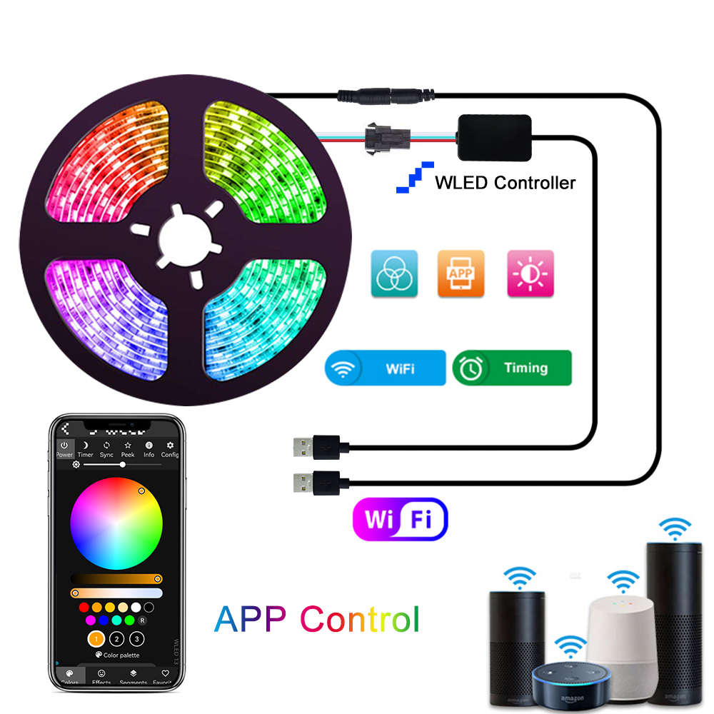 DIY Ambient Light Kit Addressable WS2812b 5V USB RGB LED Strip PC Monitor Luces Inmersivas TV Alexa WIFI Sync Backlight Tape. 