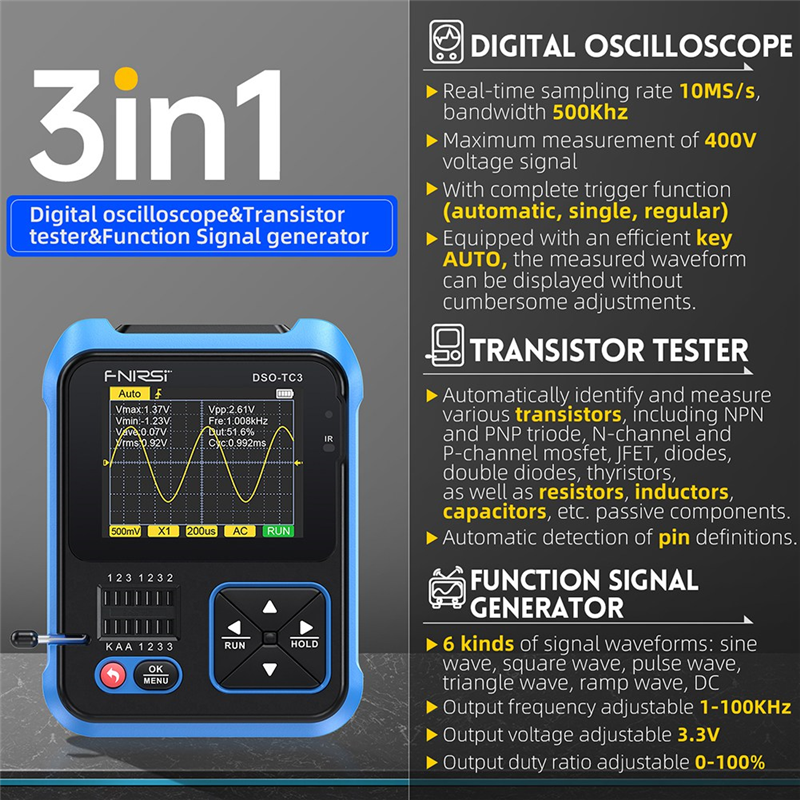 -TC3 Digital Oscilloscope Transistor LCR 3 in 1 Tester B. 