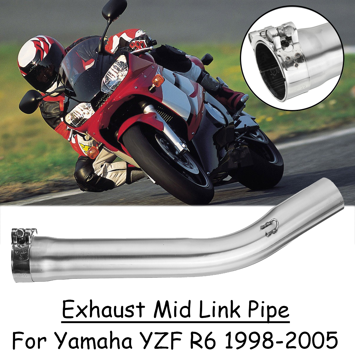 motor tool Motorcycle Exhaust Middle Pipe Link Pipe Slip On Section Muffler for motorcycle For Yamaha YZF R6 mid pipe R61998-2005. 