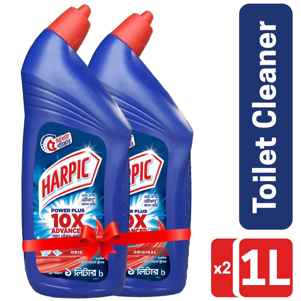 Harpic Toilet Cleaner 2L (1L X 2), Double Pack Original Power Plus 10x Stronger, new & thicker formula kills 99.9% of germs