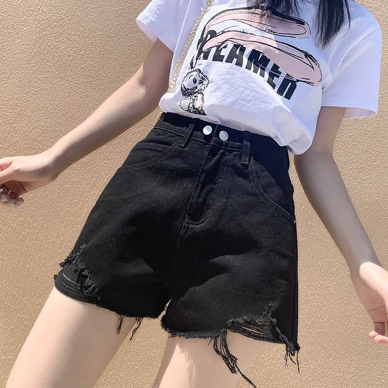 801 denim shorts women's summer thin 2022 new trendy high-waisted slim and loose wide-leg A-line pants