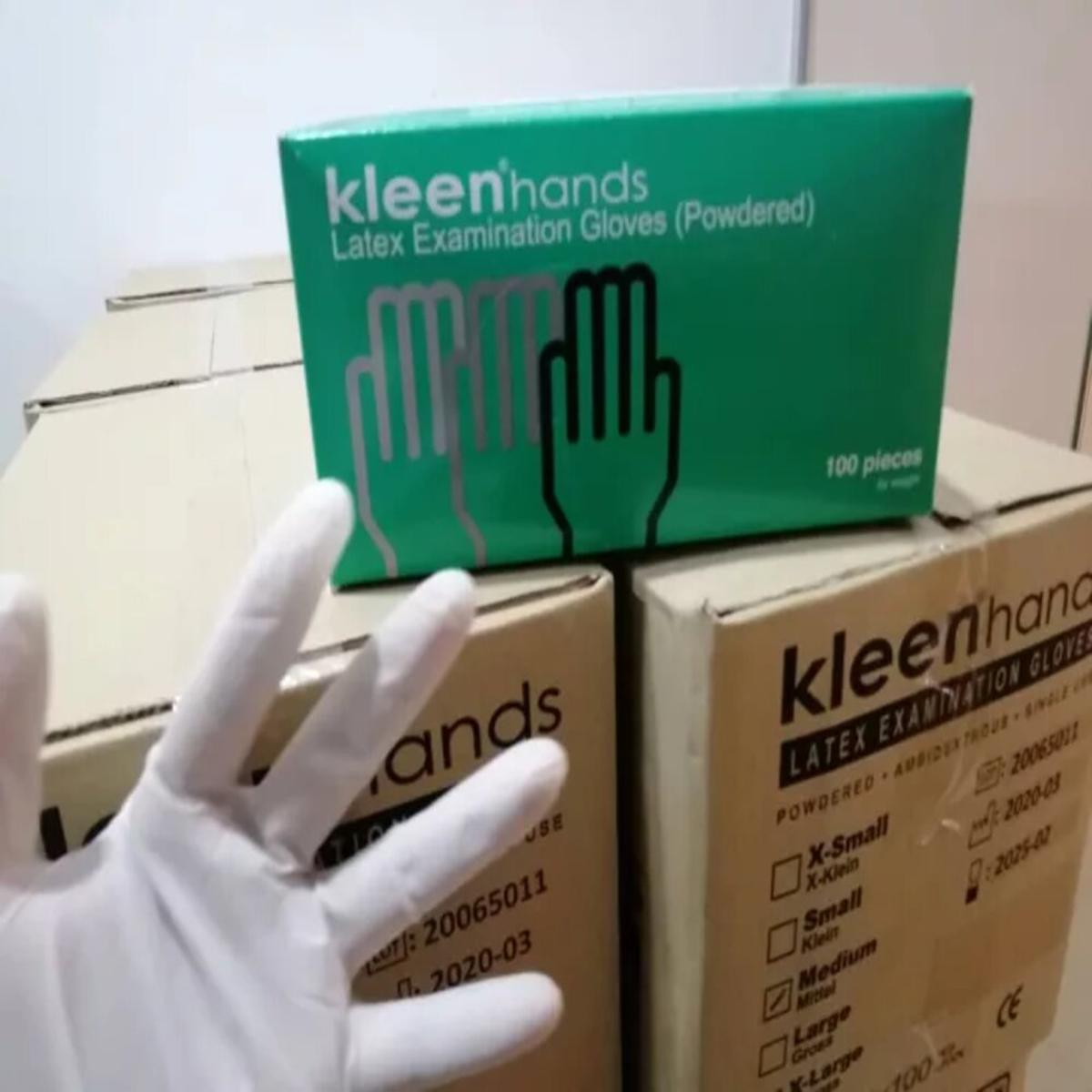LATEX EXAMINATION GLOVES  POWDERED 100'S Kleen Hands SIZE SMALL 1 BOX