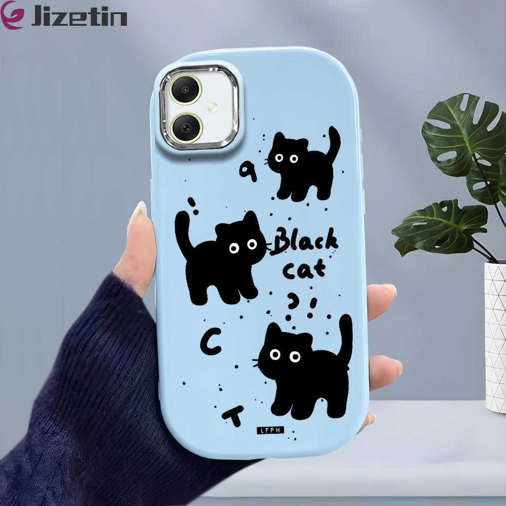 Jizetin for Samsung A05 Back Cover Cute Black Kitten Bright Lens Frame Candy Soft Rubber Phone Cases