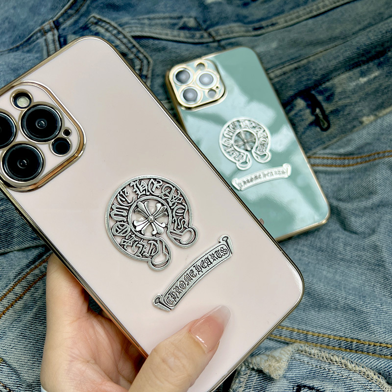 FELMYST Chrome Hearts Phone Case For iPhone 11 Pro Max Luxury Fashion Trendy Brand Metal Plating Mobile Casing Square Girl Gift Square Shockproof Back Soft  Cover. 
