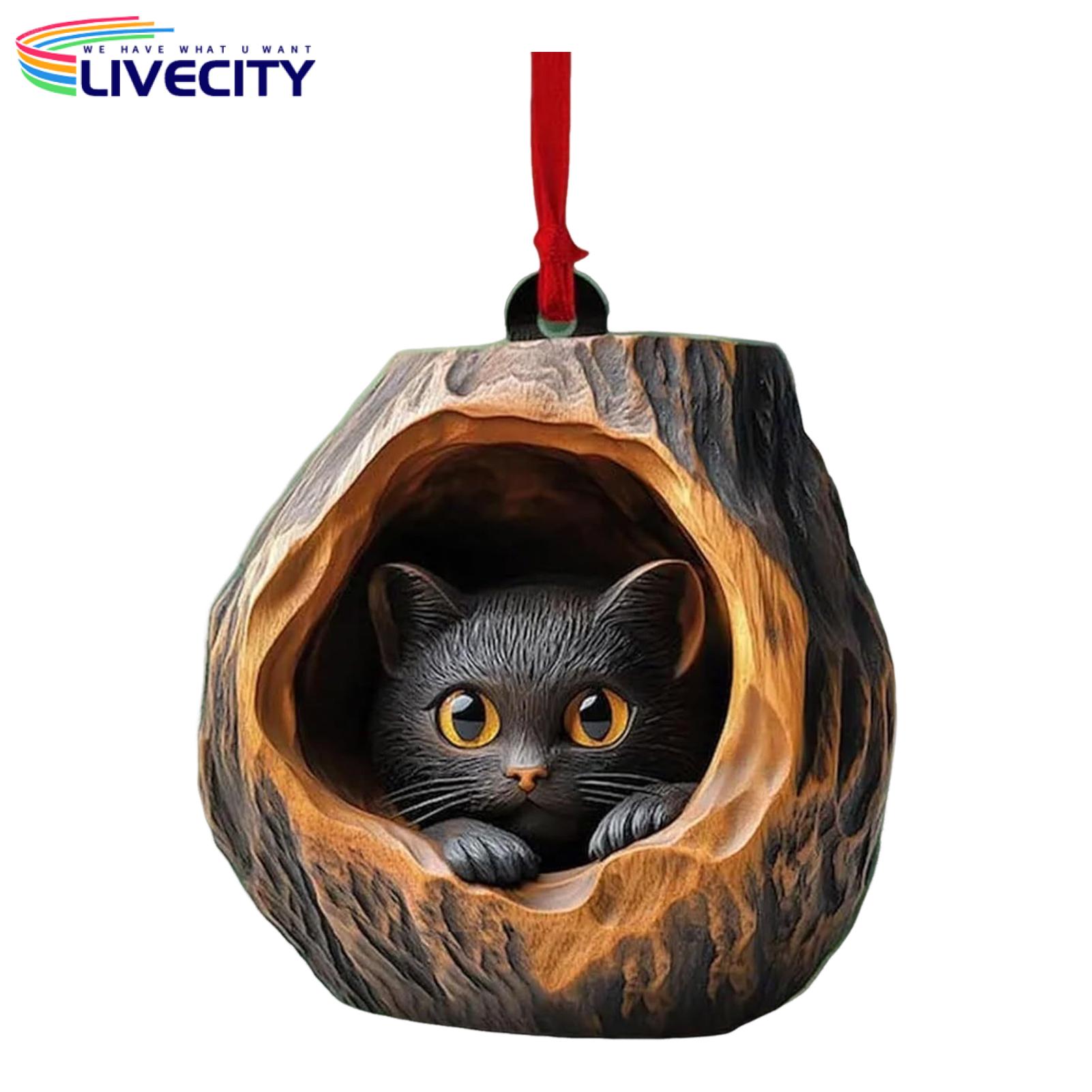 Festive Animal Print Decoration Handmade Acrylic Animal Pendant for Christmas Tree Decoration Cute Animal in Tree Hole Design for Home Garden Decor Favorite Indoor Outdoor Acrylic Ornament