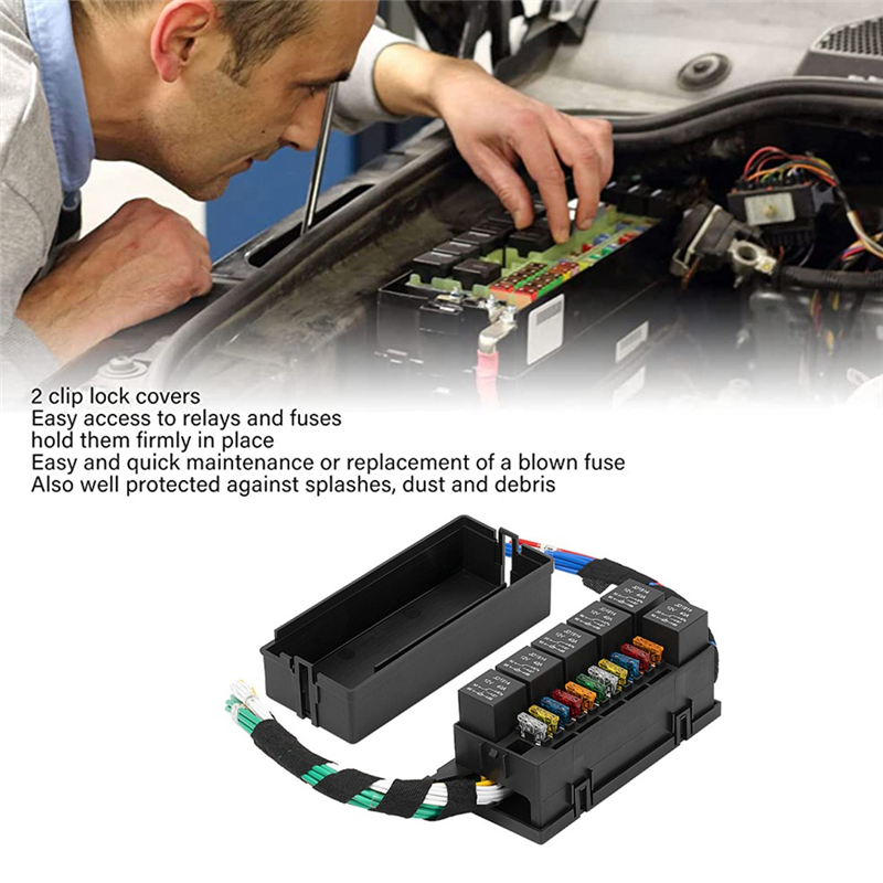11 Way Relay Fuse Block Holds Universal Waterproof Fuse Relay Box with 6 Relays and Metallic Pins Terminal. 