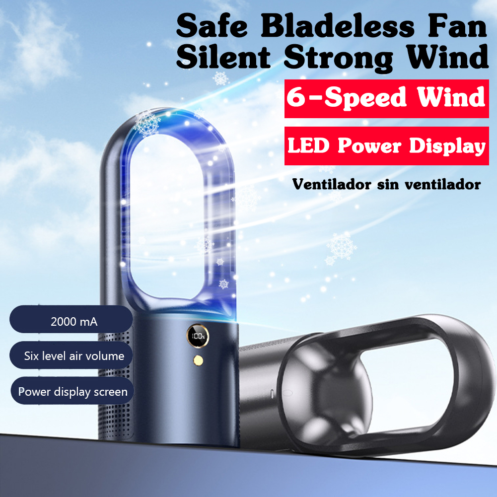 NEW Electric Bladeless Fan LED Display Desktop Fanless Blade Cooler Cooling Fan for Office Portable Silent Fan Type-C Charging