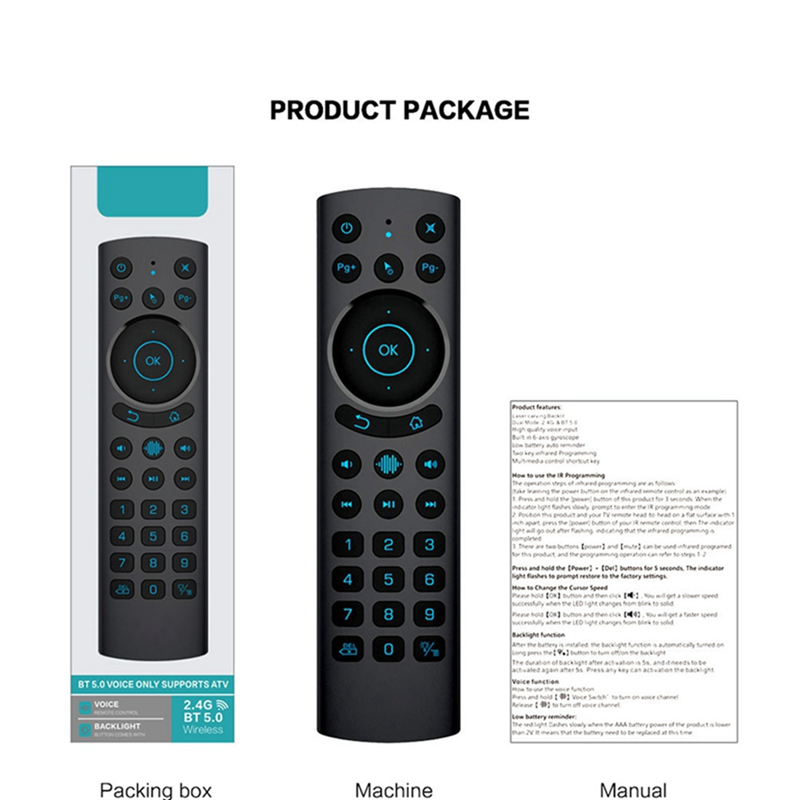 G20S PRO BT 2.4G Wireless Voice Backlit Air Mouse Gyroscope IR Learning Remote Control Parts Accessories for Dual Mode Android TV BOX. 