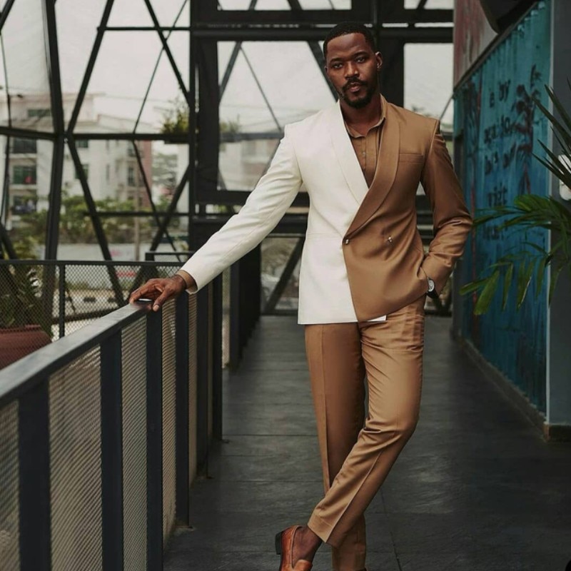 New Patchwork Men Suits 2 Pcs Double Breasted Man Blazer Sets Tuxedos Color Matching Prom Party Suit trajes de hombre Coat+Pant. 