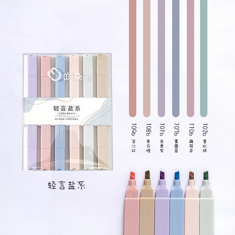 6 PCS Double Side Highlighter Pens Set Kawaii Colored Manga Markers Pastel Stationery Scrapbooking School Supplies