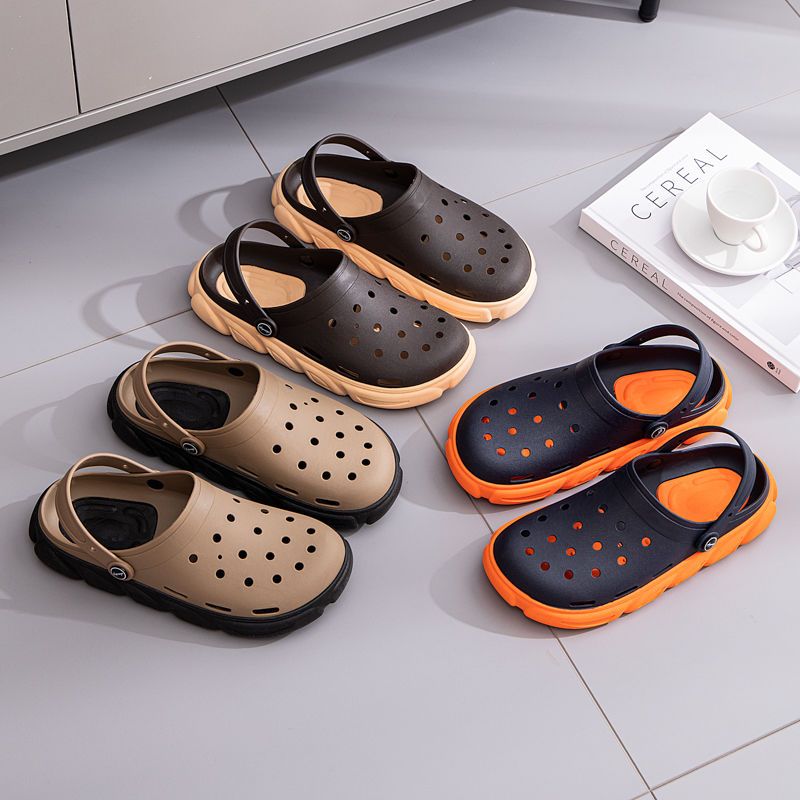 Rain Wear Sandals Men's Thick Bottom Toe Cap Slippers Vietnam Rubber Beach Hole Shoes Breathable Soft Hollow Eva Sandals. 