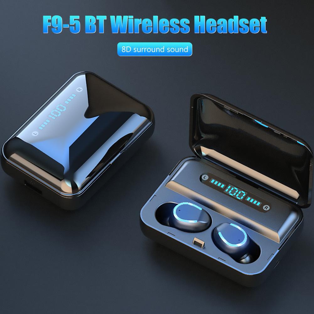 F9-5 TWS Bluetooth 5.0 U-Type Earphones with Digital Display Charging Case. 