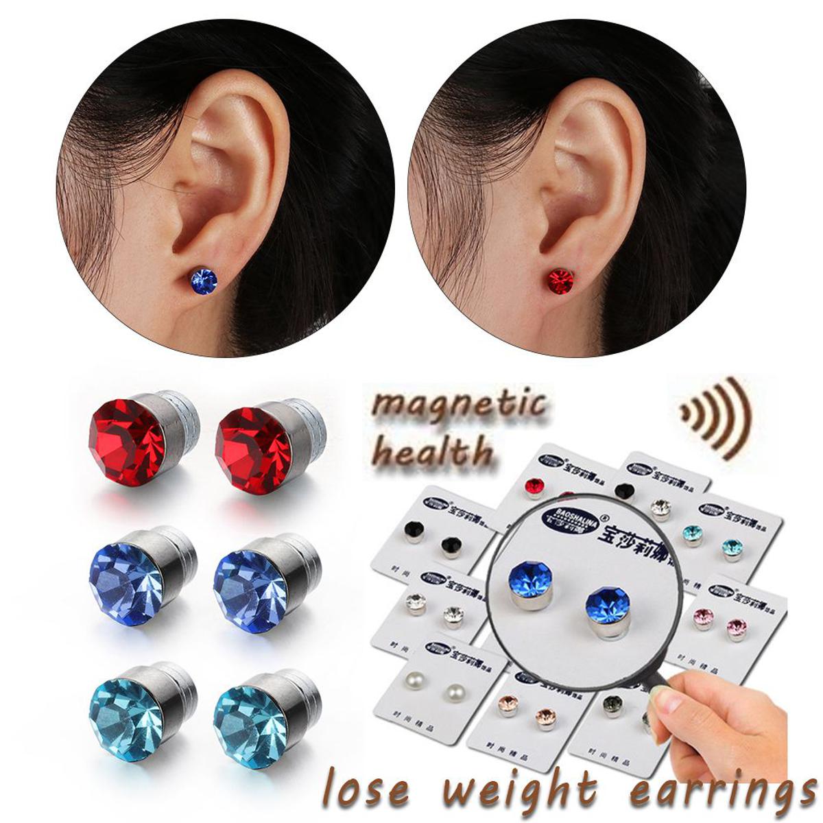1 Pair Slimming Patch Loss Weight Lazy Paste Crystal Ear Studs Stimulating Acupoints Magnetic Earrings for Women