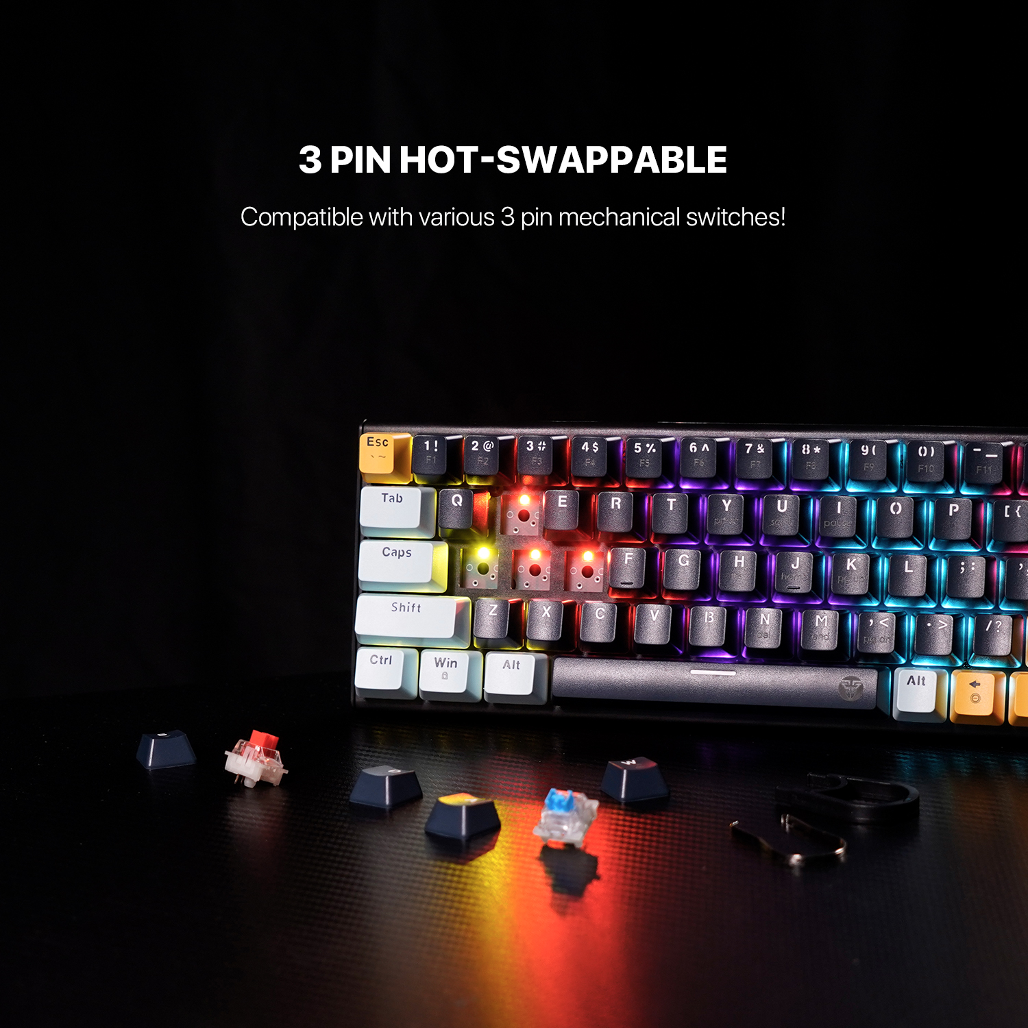 FANTECH ATOM63 MK874 V2 MECHANICAL GAMING KEYBOARD- MIZU SERIES Sky Blue And Navy Blue - Switch Blue-Red. 
