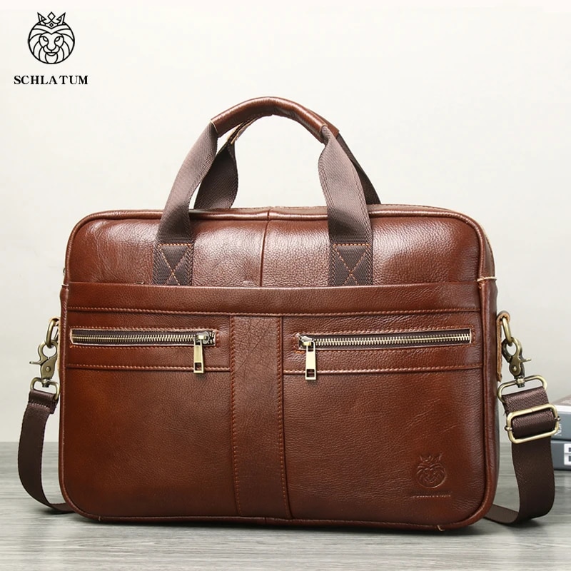 SCHLATUM Genuine Leather Briefcases Hard For Men 15.6 Inch Office Bussiness Computer Bag Vintage Handbags Laptop Briefcase Bags Daraz .bd