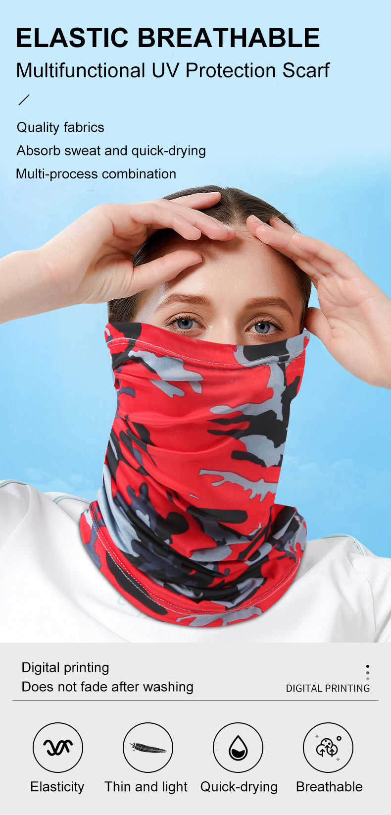 Cycling Bandana UV Protection Scarf Ice Silk Face Cover Neck Tube  Quick-drying Outdoor Fishing Face Head Wrap Cover Breathable