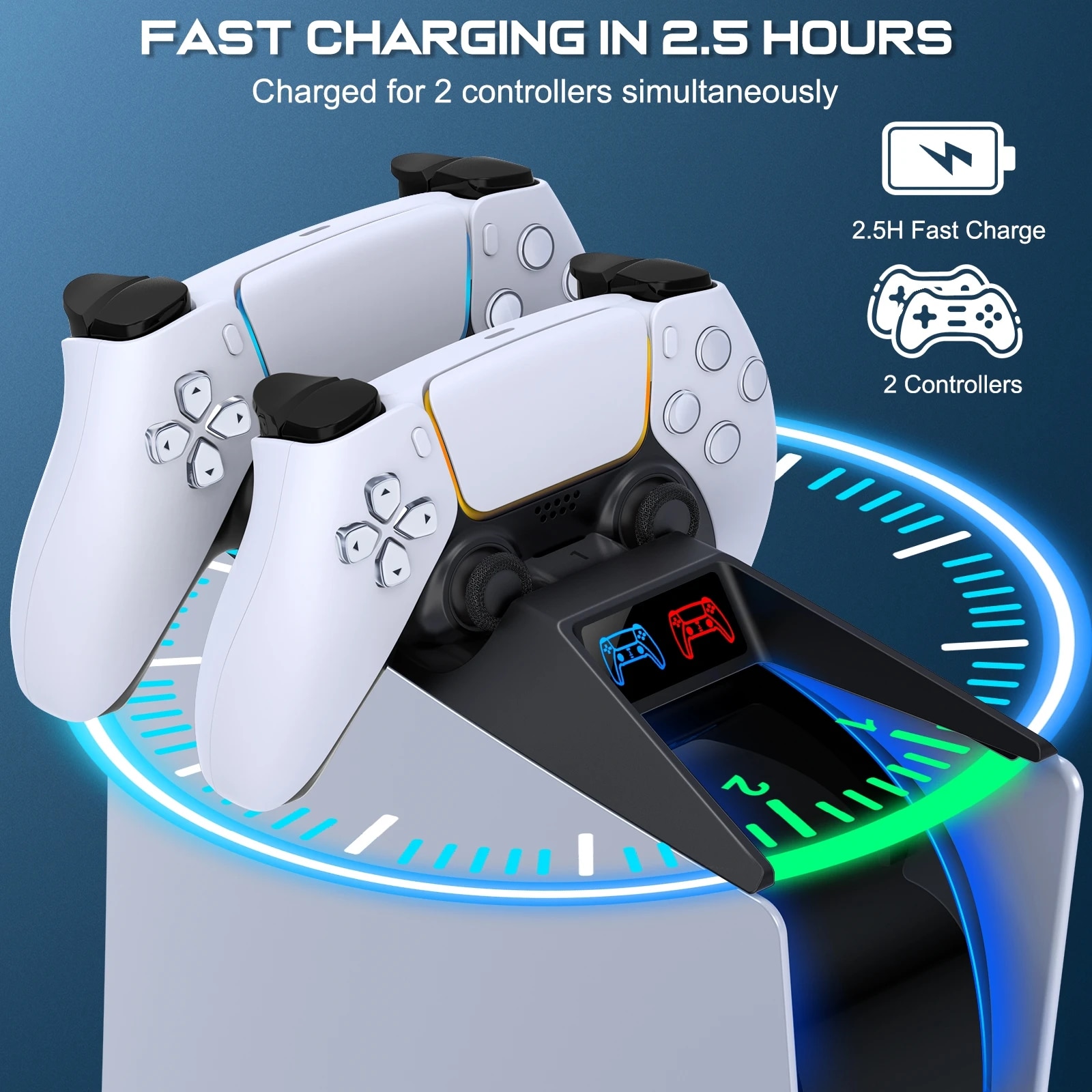Dual Fast Charger For PS5 Controllers Dualsense Wireless Controller Charging Dock Station With RGB Lights For Sony PlayStation 5. 