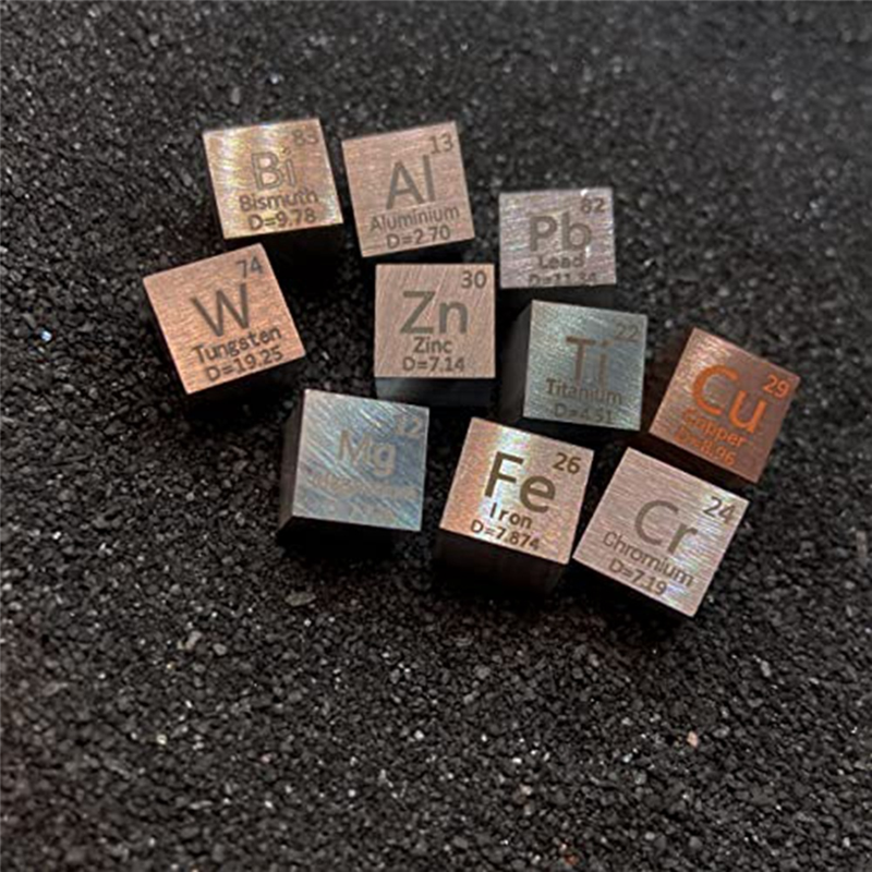 10 Piece Elements-Cubes - Density-Cube Set Metal 0.39 Inch/10 mm for A Periodic Table of Elements Collection. 