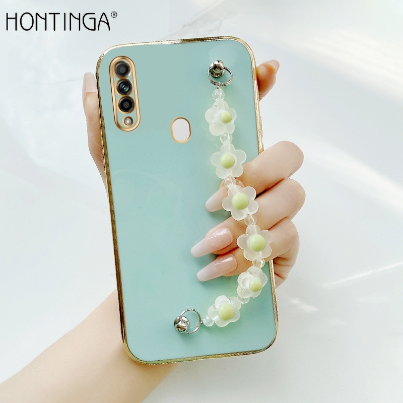 Hontinga for OPPO A31 2020 Back Cover With Yellow Flowers Bracelet Case Luxury 6D Plating Soft Silicone Phone Cases