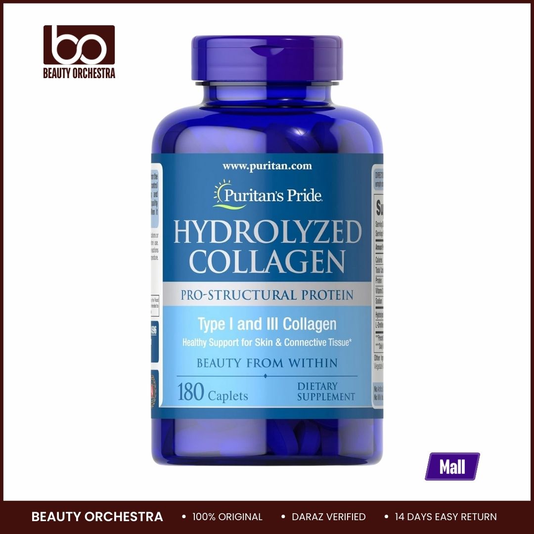 Puritan's Pride Hydrolyzed Collagen Pro-Structural Protein for Men and Women 1000mg, Dietary Supplement for Skin, Bones and Joints, 180 Caplets