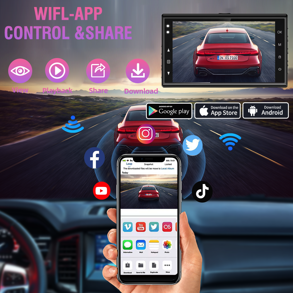 Aprilboy 4K Dash Cam Car DVR with Rear Cam G-Sensor Support WIFI App Control 24H Parking Monitor Night Vision Black Box Dash Cam. 