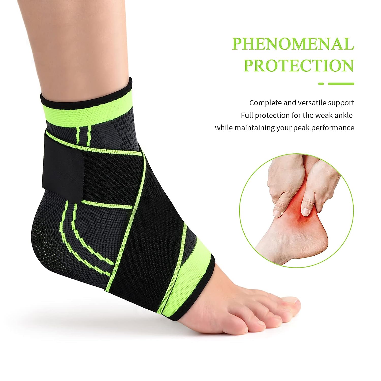 Ankle Brace, Ankle Support with Adjustable Strap for Weak Ankles, Sleeve Socks for Ligament Damage, Sprained Ankle, Plantar Fasciitis, Achilles Tendonitis, One Size for Men & Women