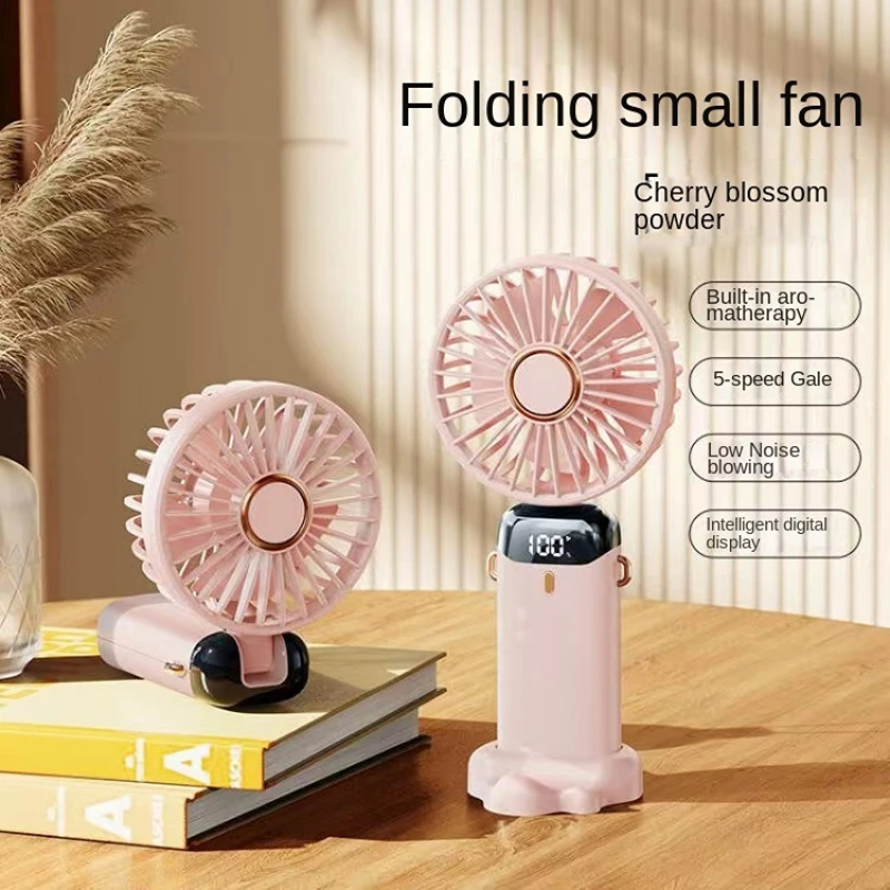 Handheld Mini Fan Foldable Portable Neck Hanging Fans 5 Speed USB Rechargeable Fan with Phone Stand and LED Digital Display Screen-Gadget Biz. 