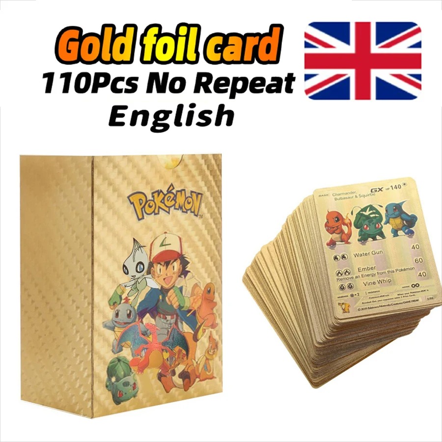 NEW 27-110PCS Cartas Pokemon Gold Cards Spanish English French German Foil  Silve Cards Charizard Vmax Gx Game Collection Card | Daraz.com.bd