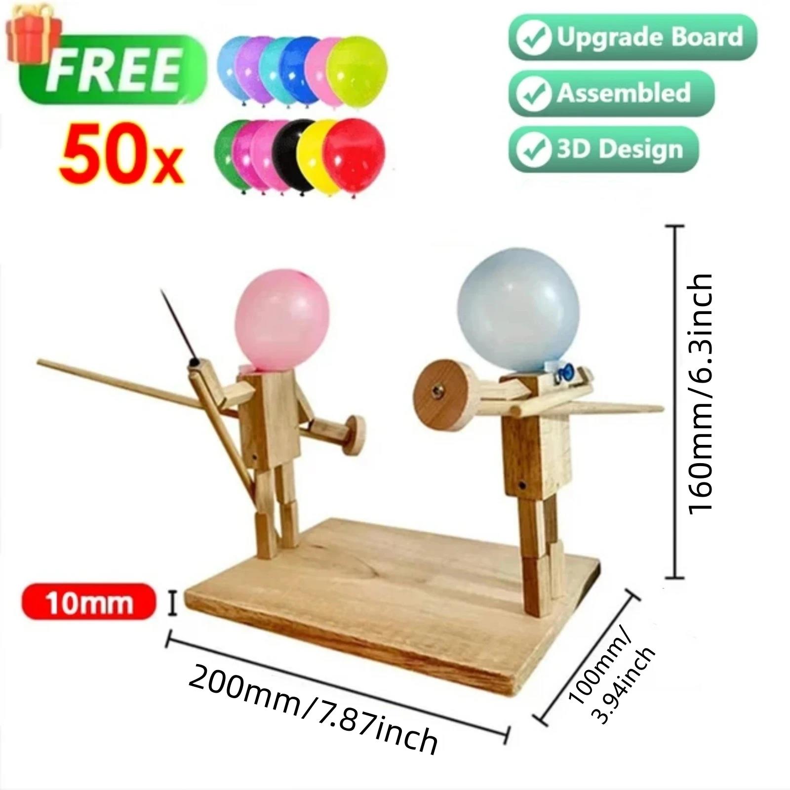 Balloon Bamboo Man Battle Handmade Wooden Fencing Puppets Wooden Bots Battle Game Two-Player Fast-Paced Balloon Battle Game. 