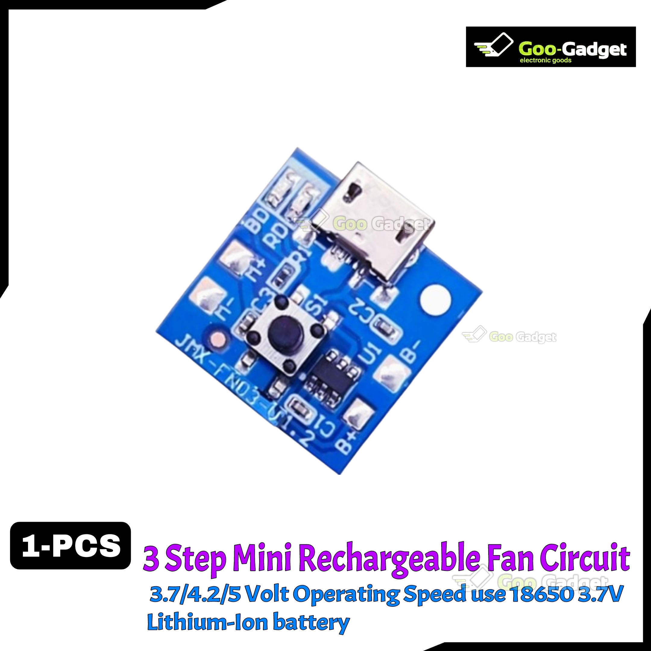 Mini Rechargeable 3.7/4.2/5 Volt Fan Circuit 3 Step Fan Speed Control ...