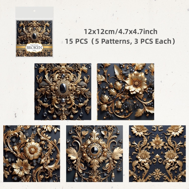 Sweet Journal 15PCS Elegant Baroque Series Vintage Material Paper DIY Album Journaling Planner Diary Crafts Scrapbooking