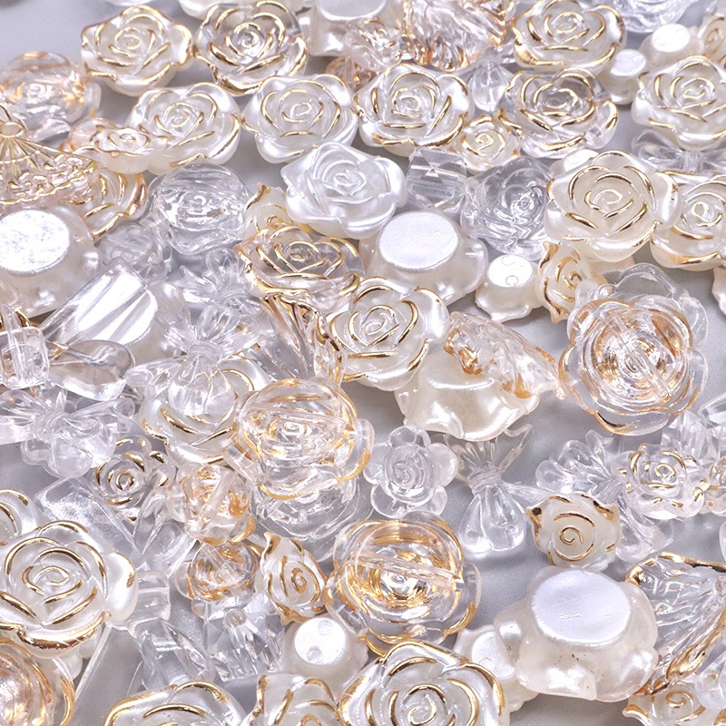 Transparent Gold Border Flower Baroque Accessories Mixed Random Style Cream Glue Phone Case Hair Clip Nail DIY Resin Accessories