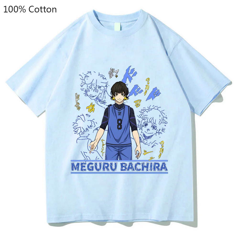 Blue Lock Football MEGURU BACHIRA Cartoon Dzirts Women/men 100% Cotton High Quality T Shirts Fashion T-shirts Short Sleeve Soft. 
