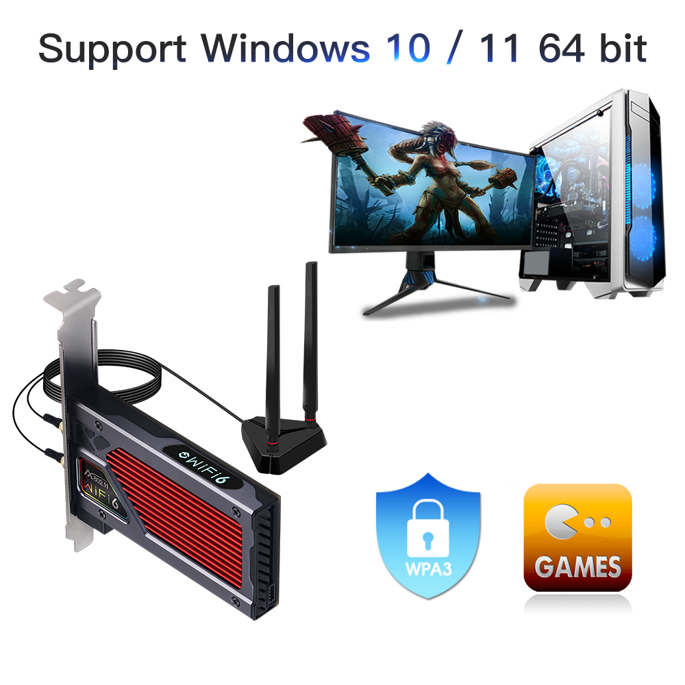FENVI FV-AXE3000 Wi-Fi 6E AX210 Bluetooth 5.3 Wireless 5374Mbps 2.4G/5GHz/6G WiFi 802.11AX/AC PCIExpress Network Card Adapter PC. 