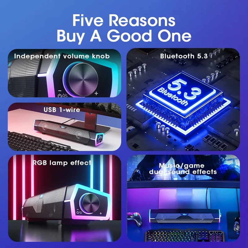 4D Stereo Sound Bar PC Speaker Surround Soundbar Bluetooth Wireless Wired Computer Speakers RGB Subwoofer for Laptop Theater TV. 