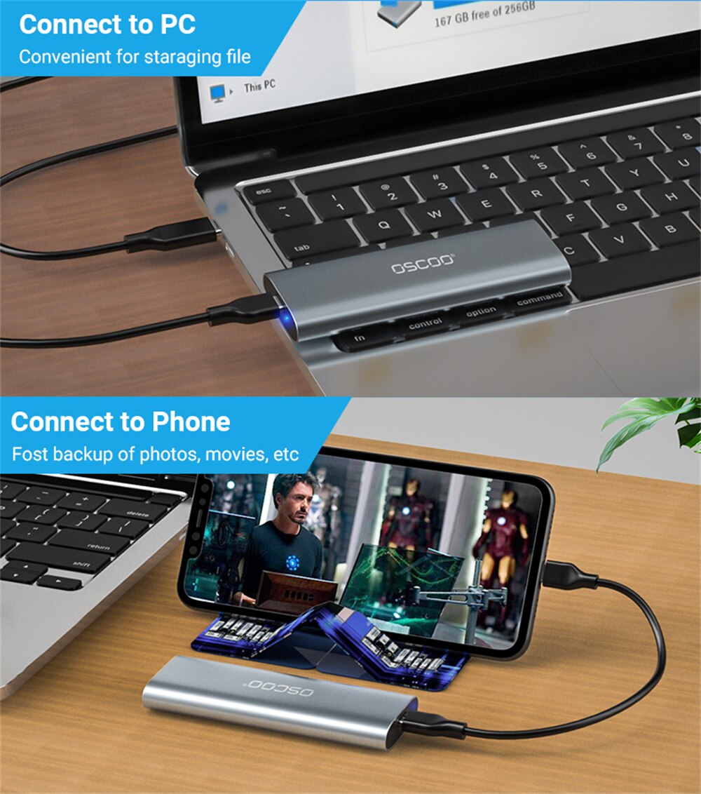 OSCOO SSD Case M.2 NVMe Case Enclosure USB C PCIe M2 SSD Caddy Type C 3.1 Gen2 M+B M-Key Case Adapter. 