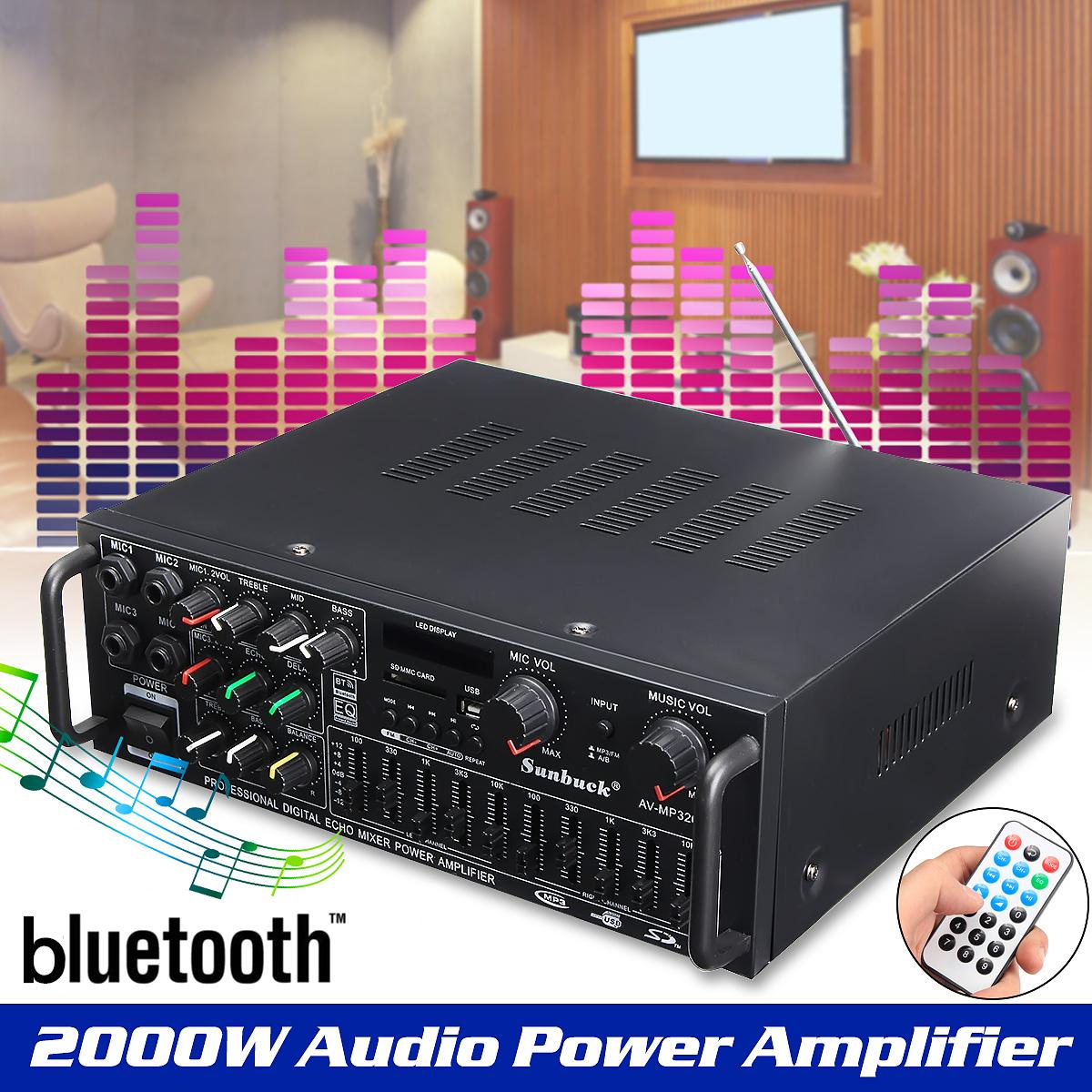 Sunbuck AV-MP326BT 2000W bluetooth Stereo Amplifier HIFI Tuner Remote Control USB SD Mic Input UK. 