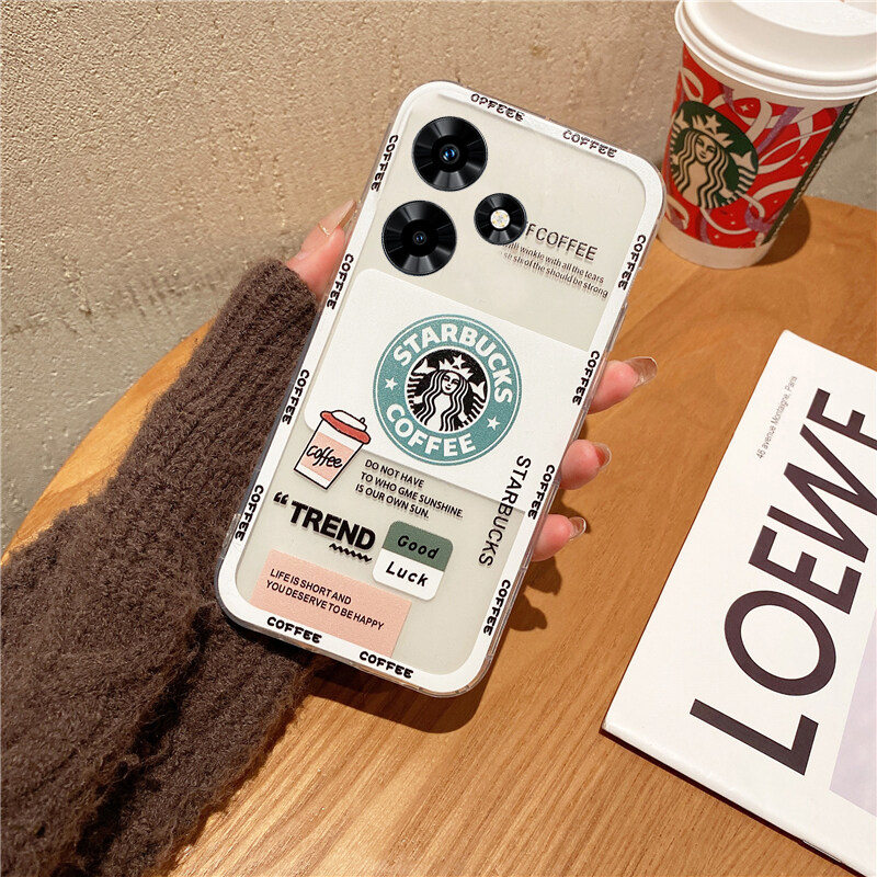 For Tecno Spark 20 Pro Case Cartoon Hamburger Coffee Pattern TPU Soft Fashion Shockproof Transparent For Tecno Spark 20 / Spark 20C Back Cover. 