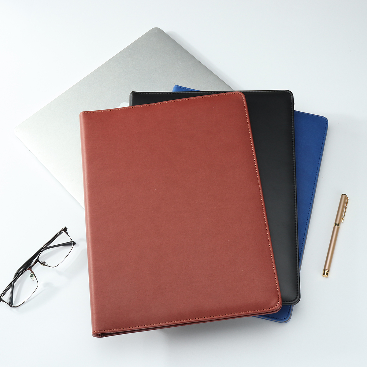 A4 PU Leather File Folder With Calculator Multifunction Document Organizer - Brown without calculator. 