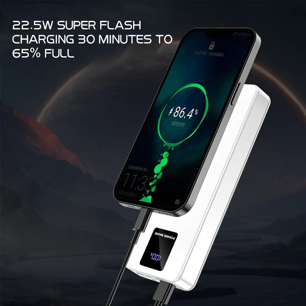 4 Cable Fast Power Bank Box Kit Flashlight USB Type C 18650 Battery Storage Box Charger 22.5W For Mobile Phone and others- Battery Not included (4 Battery Model). 