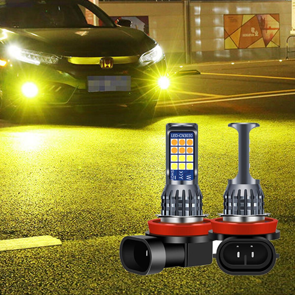 2Pcs Car Fog Light 24LED 3030chip Dual color with Strobe 4 models LED fog lamp H8 H9 H11 LED Bulb Super Bright DRL